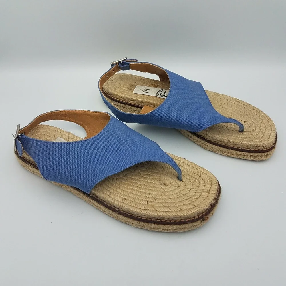 Castaner Denim Platform Sandals Espadrilles Thong Blue Womens Slingback 6.5 / 37